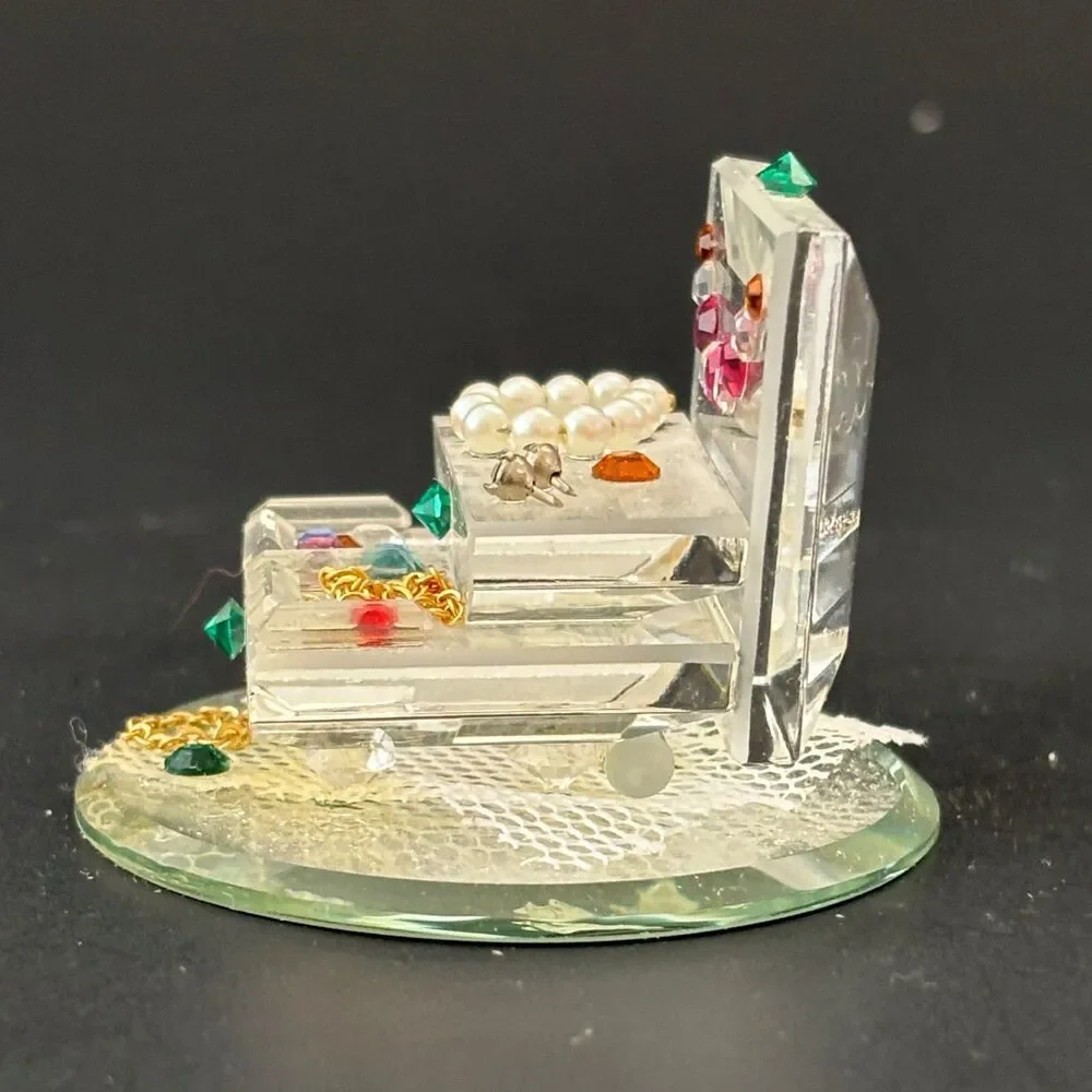 Collectable Crystal Jewelry Box Figurine Mirror Base Miniature Vanity Colorful